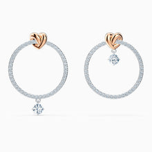 Load image into Gallery viewer, LIFELONG HEART HOOP PIERCED EARRINGS, WHITE, MIXED METAL FINISH