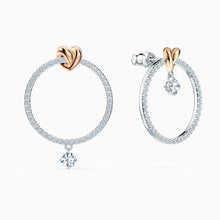 Load image into Gallery viewer, LIFELONG HEART HOOP PIERCED EARRINGS, WHITE, MIXED METAL FINISH