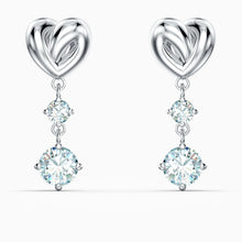 Load image into Gallery viewer, LIFELONG HEART PIERCED EARRINGS, WHITE, RHODIUM PLATED
