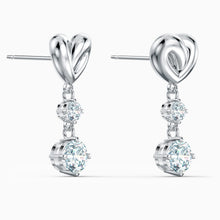 Load image into Gallery viewer, LIFELONG HEART PIERCED EARRINGS, WHITE, RHODIUM PLATED