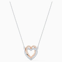 Load image into Gallery viewer, SWAROVSKI INFINITY DOUBLE HEART NECKLACE, WHITE, MIXED METAL FINISH
