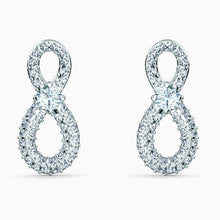 Load image into Gallery viewer, SWAROVSKI INFINITY MINI PIERCED EARRINGS, WHITE, RHODIUM PLATED