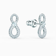 Load image into Gallery viewer, SWAROVSKI INFINITY MINI PIERCED EARRINGS, WHITE, RHODIUM PLATED
