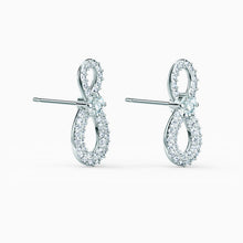 Load image into Gallery viewer, SWAROVSKI INFINITY MINI PIERCED EARRINGS, WHITE, RHODIUM PLATED