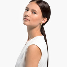 Load image into Gallery viewer, TROPICAL LEAF PIERCED EARRINGS, WHITE, GOLD-TONE PLATED