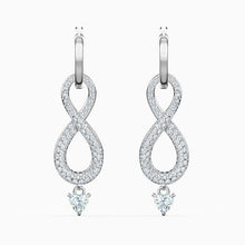 Load image into Gallery viewer, SWAROVSKI INFINITY PIERCED EARRINGS, WHITE, RHODIUM PLATED