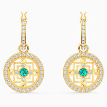 Load image into Gallery viewer, SWAROVSKI SYMBOLIC MANDALA HOOP PIERCED EARRINGS, GREEN, GOLD-TONE PLATED