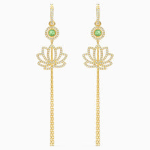 Load image into Gallery viewer, SWAROVSKI SYMBOLIC LOTUS PIERCED EARRINGS, GREEN, GOLD-TONE PLATED