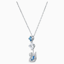 Load image into Gallery viewer, DAZZLING SWAN NECKLACE, BLUE, RHODIUM PLATED