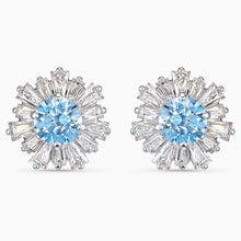 Load image into Gallery viewer, SUNSHINE PIERCED EARRINGS, BLUE, RHODIUM PLATED