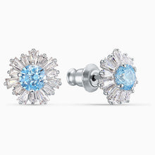 Load image into Gallery viewer, SUNSHINE PIERCED EARRINGS, BLUE, RHODIUM PLATED