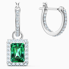 Load image into Gallery viewer, ANGELIC RECTANGULAR PIERCED EARRINGS, GREEN, RHODIUM PLATED