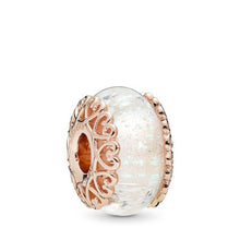 Load image into Gallery viewer, Pandora Iridescent White Glass Charm, PANDORA Rose