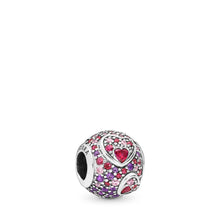 Load image into Gallery viewer, Pandora Asymmetric Hearts of Love Charm, Red &amp; Pink CZ, Royal Purple Crystals
