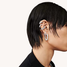 Load image into Gallery viewer, Dextera hoop earrings Pavé, Small, White, Rhodium plated