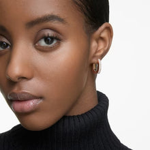 Load image into Gallery viewer, Dextera hoop earrings Octagon, Pavé, Small, White, Rose gold-tone plated