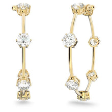 Load image into Gallery viewer, Constella hoop earrings Round cut, White, Shiny gold-tone plated