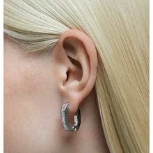 Load image into Gallery viewer, Dextera hoop earrings Octagon, Pavé, Small, White, Rhodium plated
