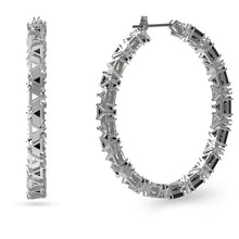 Load image into Gallery viewer, Ortyx hoop earrings Triangle cut, Black, Rhodium plated