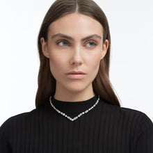 Load image into Gallery viewer, Tennis Deluxe V necklace Mixed cuts, White, Rhodium plated
