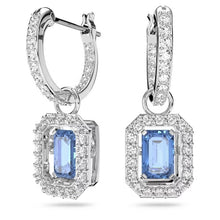 Load image into Gallery viewer, Millenia drop earrings Octagon cut, Blue, Rhodium plated