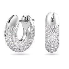 Load image into Gallery viewer, Dextera hoop earrings Pavé, Small, White, Rhodium plated
