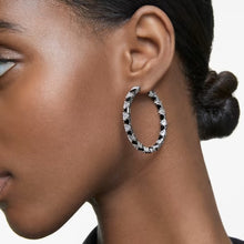 Load image into Gallery viewer, Ortyx hoop earrings Triangle cut, Black, Rhodium plated