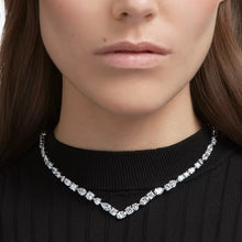 Load image into Gallery viewer, Tennis Deluxe V necklace Mixed cuts, White, Rhodium plated