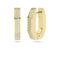 Load image into Gallery viewer, Dextera hoop earrings Octagon, Pavé, Small, White, Gold-tone plated
