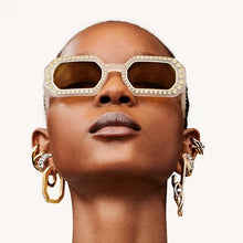Load image into Gallery viewer, Dextera hoop earrings Octagon, Pavé, Large, White, Gold-tone plated