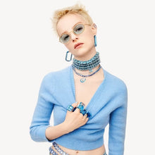 Load image into Gallery viewer, Millenia drop earrings Octagon cut, Blue, Rhodium plated