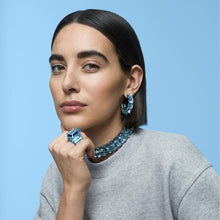 Load image into Gallery viewer, Swarovski Chroma hoop earrings Blue, Rhodium plated
