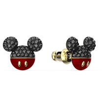 Load image into Gallery viewer, Swarovski Mickey Pierced Earrings, Black, Gold-tone plated