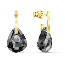 Load image into Gallery viewer, Swarovski T Bar Pierced Earrings, Gray, Gold-tone plated