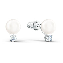 Load image into Gallery viewer, Swarovski Treasure Pearl Pierced Earrings, White, Rhodium plated